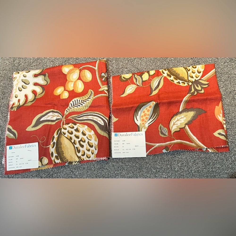 Lot of 2 Duralee Fabric Sample Remnants Azalea 100% Linen Different Sizes